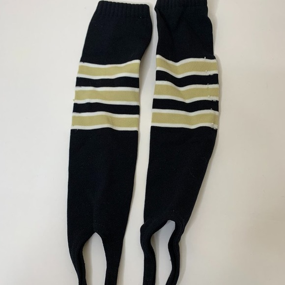 Baseball Knee High Stirrup Socks Black Gold White - Large - Picture 1 of 3